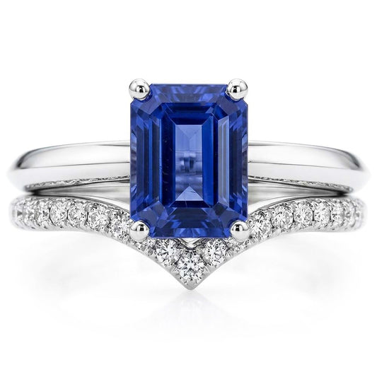 Gemstone Wedding Ring Set Emerald Sapphire 3.50 Carats Ladies Jewellery