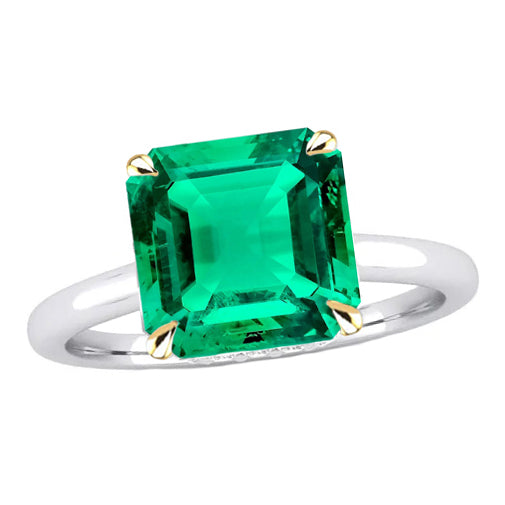 Emerald Asscher Cut Colored Stone Ring in 14K Two Tone Gold – main view