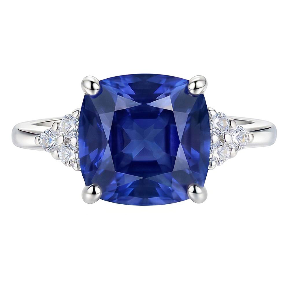 Gemstone Jewellery Cushion Sapphire Ring 2.50 Carats Small Round Natural Earth Mined Diamond