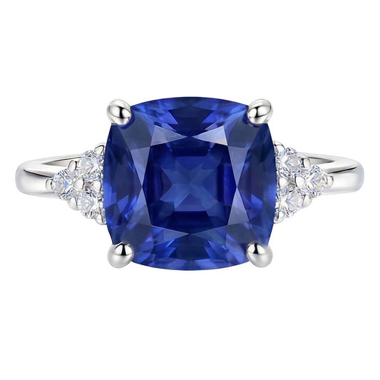 Gemstone Jewellery Cushion Sapphire Ring 2.50 Carats Small Round Natural Earth Mined Diamond
