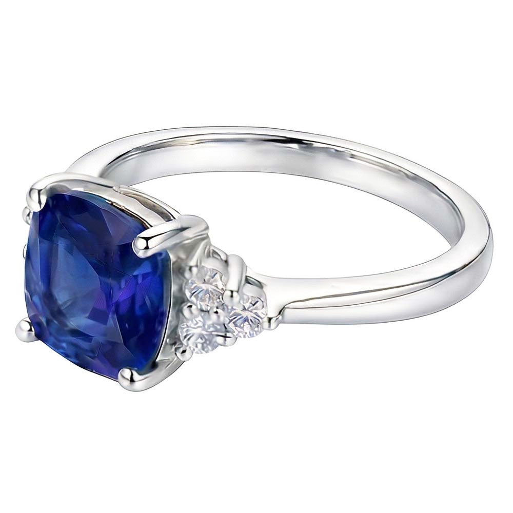 Gemstone Jewellery Cushion Sapphire Ring 2.50 Carats Small Round Natural Earth Mined Diamond