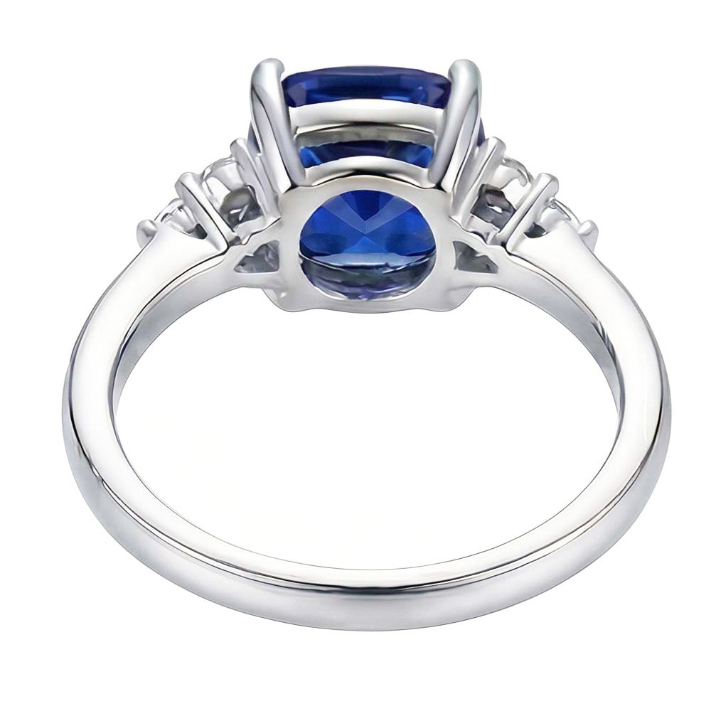 Gemstone Jewellery Cushion Sapphire Ring 2.50 Carats Small Round Natural Earth Mined Diamond