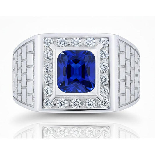 IGI CERTIFIED Gemstone Men's Ring Cushion Sapphire 2.50 Carats Antique Style