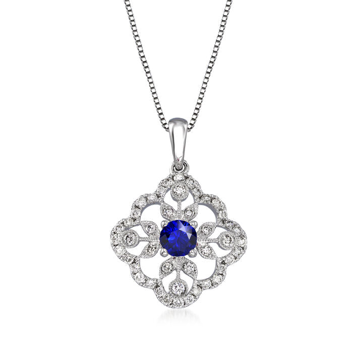 Gemstone Pendant 14 Karat White Gold with Cornflower Blue Sapphire – main view