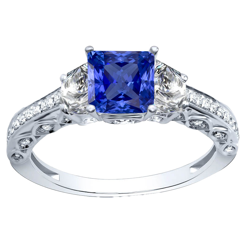 Gemstone Ring 14K White Gold with Cornflower Blue Sapphire – main view