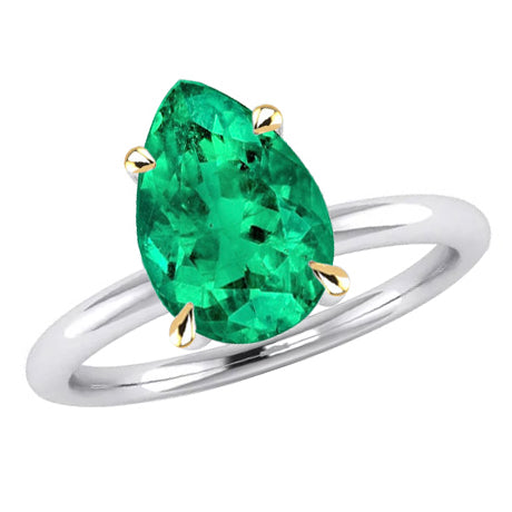 Colombian Emerald Pear Shape Colored Stone Ring in Two-Tone 14K Gold – main view