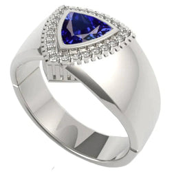 Gents Ring Ceylon Sapphire Diamond Jewelry Trillion Bezel Set 2.50 Carats
