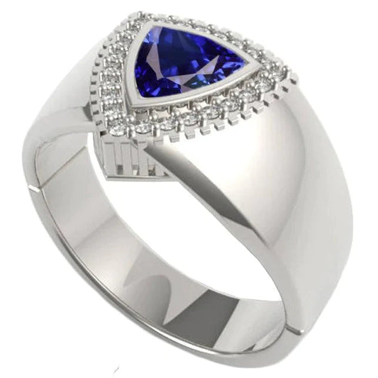 Gents Ring Ceylon Sapphire Diamond Jewelry Trillion Bezel Set 2.50 Carats