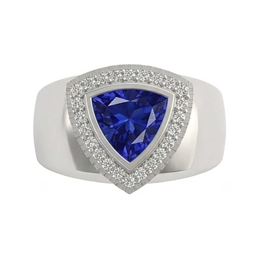 Gents Ring Ceylon Sapphire Natural Earth Mined Diamond Jewellery Trillion Bezel Set 2.50 Carats