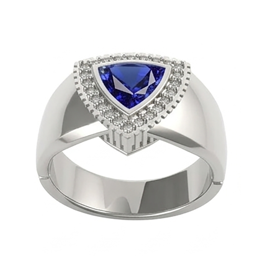 Gents Ring Ceylon Sapphire Natural Earth Mined Diamond Jewellery Trillion Bezel Set 2.50 Carats