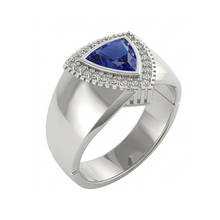 Gents Ring Ceylon Sapphire Natural Earth Mined Diamond Jewellery Trillion Bezel Set 2.50 Carats