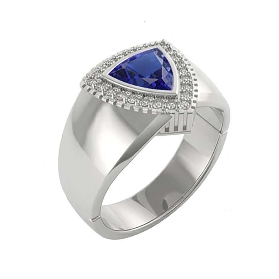 Gents Ring Ceylon Sapphire Natural Earth Mined Diamond Jewellery Trillion Bezel Set 2.50 Carats