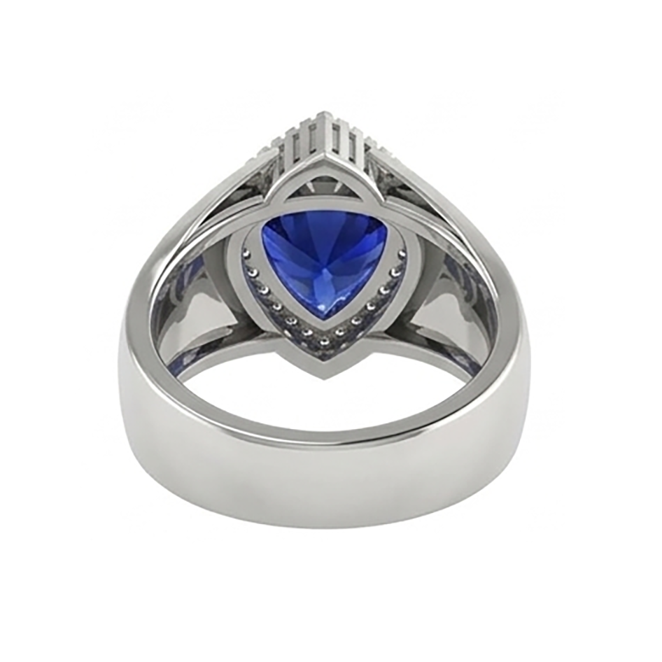 Gents Ring Ceylon Sapphire Natural Earth Mined Diamond Jewellery Trillion Bezel Set 2.50 Carats