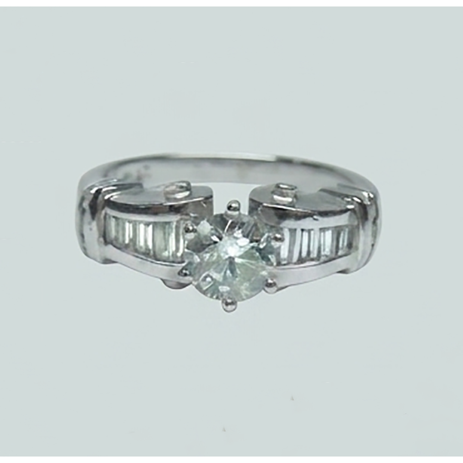 Genuine 1.50 Carats Round And Baguette Natural Earth Mined DIAMOND ( NOT LAB GROWN ) Engagement Ring White Gold 14K