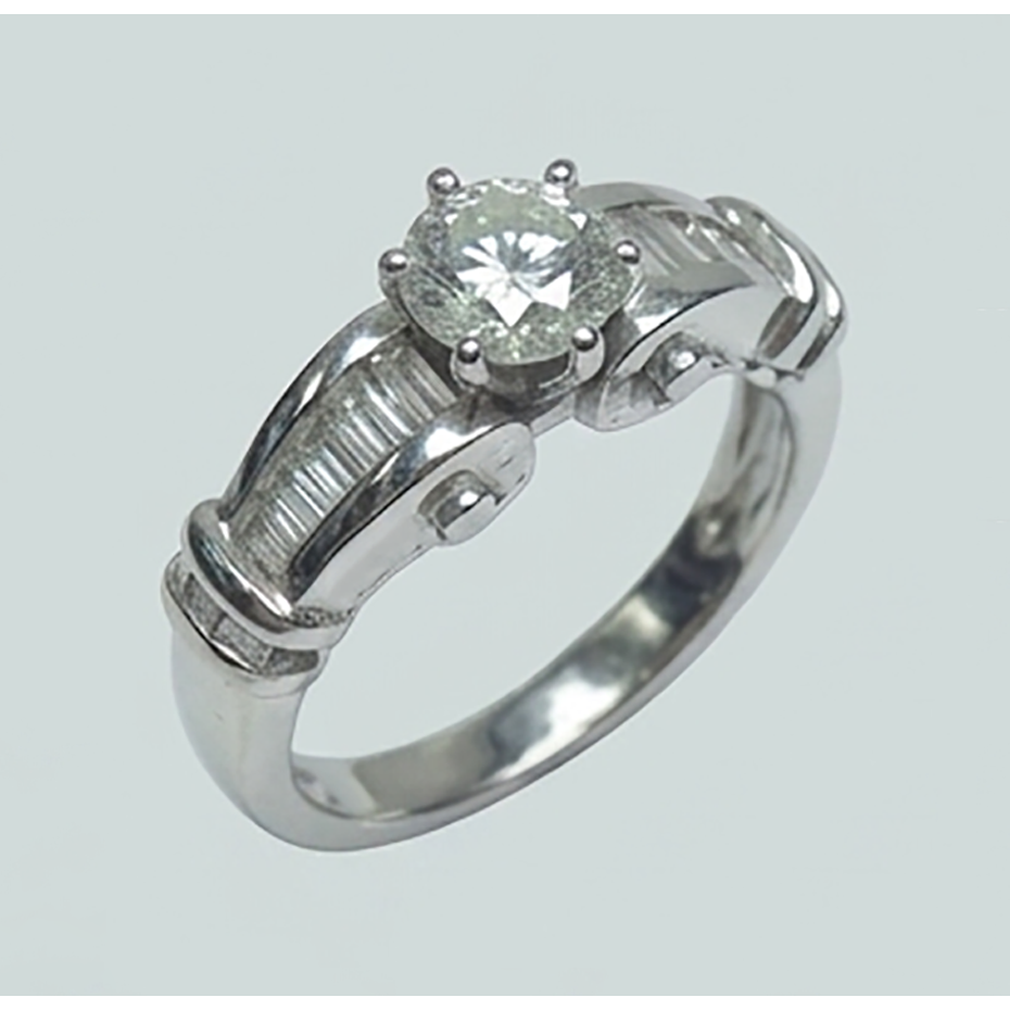 Genuine 1.50 Carats Round And Baguette Natural Earth Mined DIAMOND ( NOT LAB GROWN ) Engagement Ring White Gold 14K