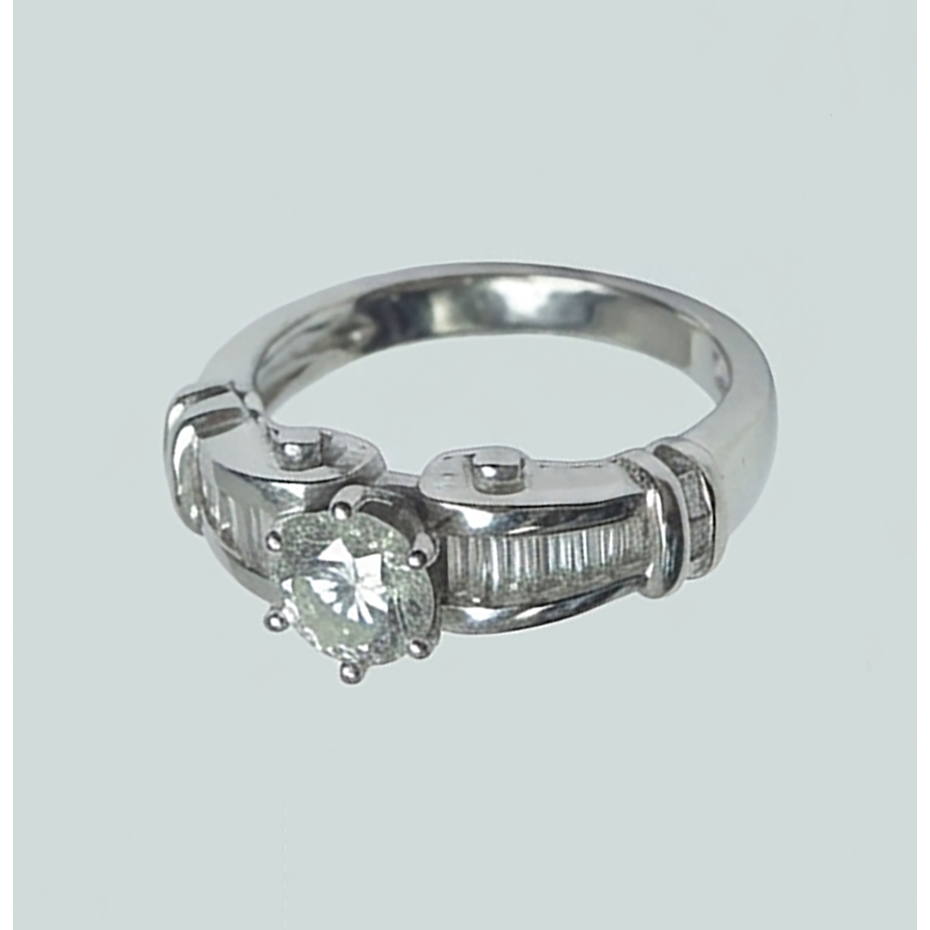 Genuine 1.50 Carats Round And Baguette Natural Earth Mined DIAMOND ( NOT LAB GROWN ) Engagement Ring White Gold 14K