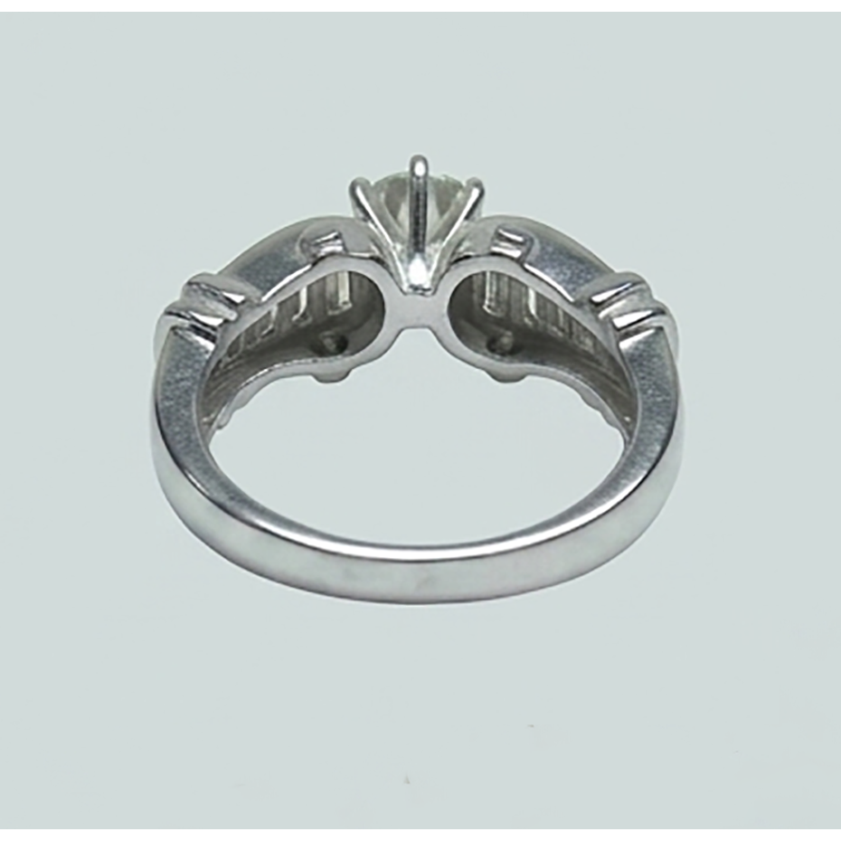 Genuine 1.50 Carats Round And Baguette Natural Earth Mined DIAMOND ( NOT LAB GROWN ) Engagement Ring White Gold 14K