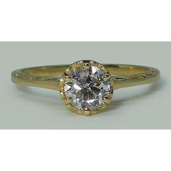 Genuine 1 Carat Round Diamond Crown Style Solitaire Engagement Ring