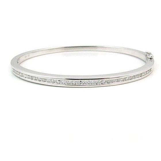 Genuine 14K White Gold 3.60 Ct Round Diamond Bangle