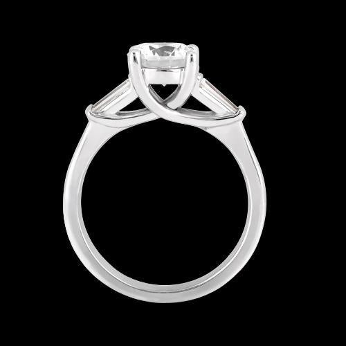 Genuine 1.27 Carats Round & Baguette Diamond Three Stone Ring White Gold 2