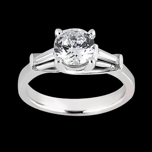 Genuine 1.27 Carats Round & Baguette Diamond Three Stone Ring White Gold 3
