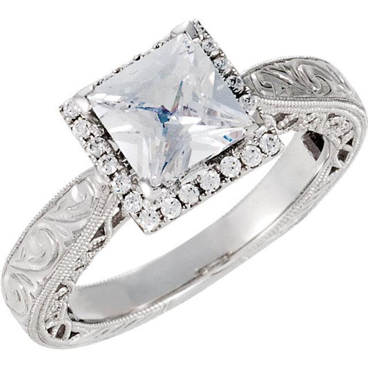 Genuine 1.75 Ct Princess and Round Halo Diamond Wedding Ring White Gold 14K