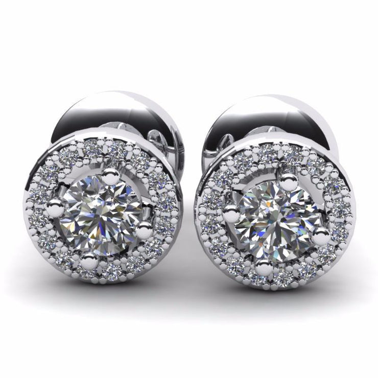 Genuine 2.32 Carats Halo Diamonds Stud Earrings Round Cut Diamonds White Gold