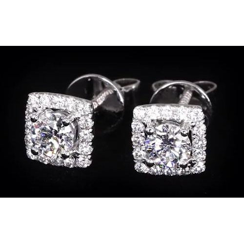 Genuine 2.32 Carats Round Diamond Halo Setting Stud Earring White Gold 14K