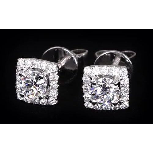 Genuine 2.32 Carats Round Diamond Halo Setting Stud Earring White Gold 14K