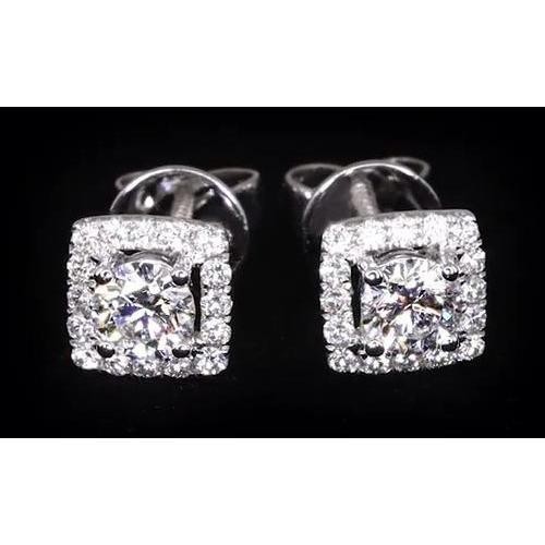 Genuine 2.32 Carats Round Diamond Halo Setting Stud Earring White Gold 14K
