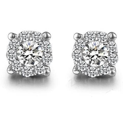 Genuine 2.90 Ct Diamond Women Stud Halo Earrings White Gold