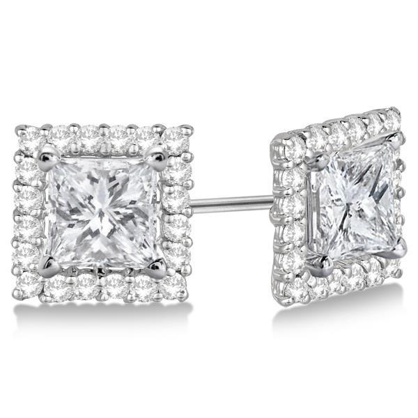 Genuine 3 Carats Diamond Jacket Earring Studs Halo White Gold 14K Jewelry