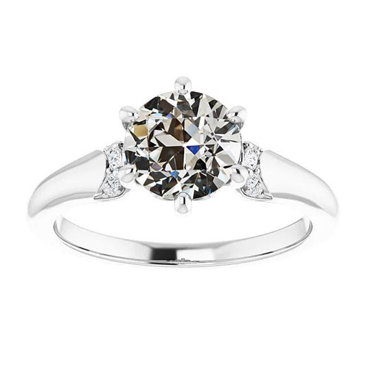 Genuine 3 Carats Diamond Round Old Miner Engagement Ring 14K White Gold