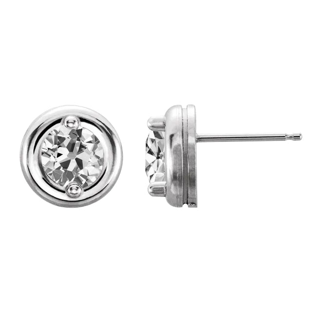 Genuine 3 Carats Gold Diamond Studs Old Miners Prong Set