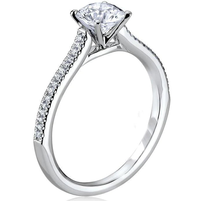 Genuine 3 Carats Round Cut Diamond Solitaire Ring With Accents White Gold 14K