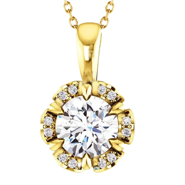 Genuine 3 Ct. Diamonds Pendant Necklace Yellow Gold Round Cut