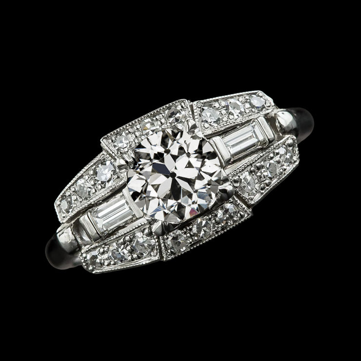 Genuine 3 Stone Style Round Old Mine Cut Baguette Diamond Ring 3.50 Carats