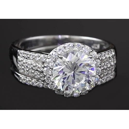 Genuine 3.50 Carats Round Halo Setting Engagement Ring