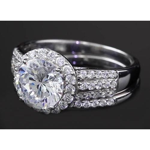 Genuine 3.50 Carats Round Halo Setting Engagement Ring
