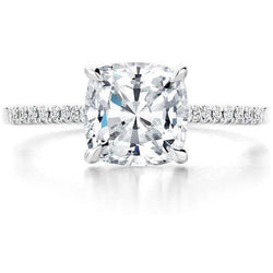 3.90 Carats Cushion & Round Engagement Accented Ring 14K White Gold Natural Earth Mined Diamond