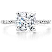 Genuine 3.90 Carats Cushion & Round Engagement Accented Ring 14K White Gold