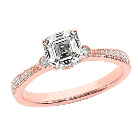 Genuine 4 Carat Asscher Diamond Ring Tapered Shank