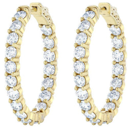 Genuine 4.68 Carats Out In Sparkling Diamonds Hoop Earrings Gold Yellow 14K