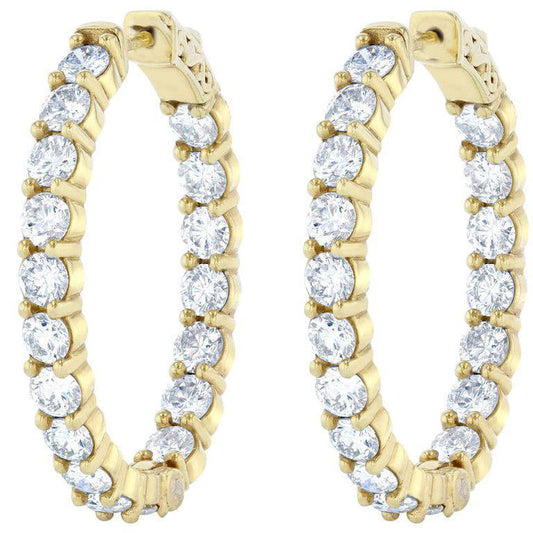 Genuine 4.68 Carats Out In Sparkling Diamonds Hoop Earrings Gold Yellow 14K