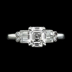 Genuine Asscher & Baguette Diamond Engagement Ring Prong Set 5.75 Carats