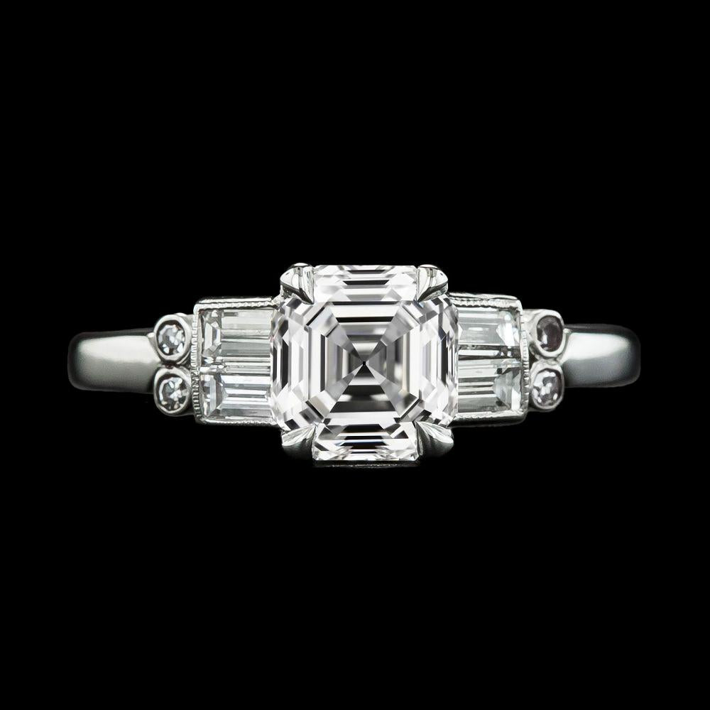Genuine Asscher & Baguette Diamond Engagement Ring Prong Set 5.75 Carats