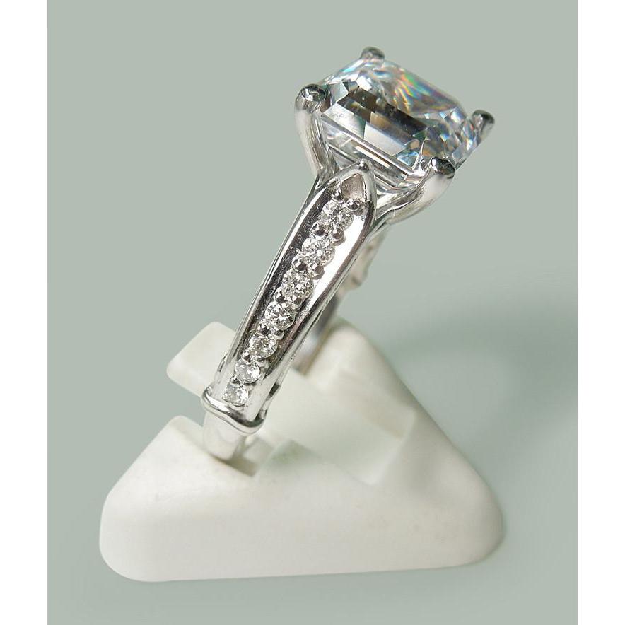Genuine Asscher Cut Center Diamond Engagement Ring 3.28 Carats White 