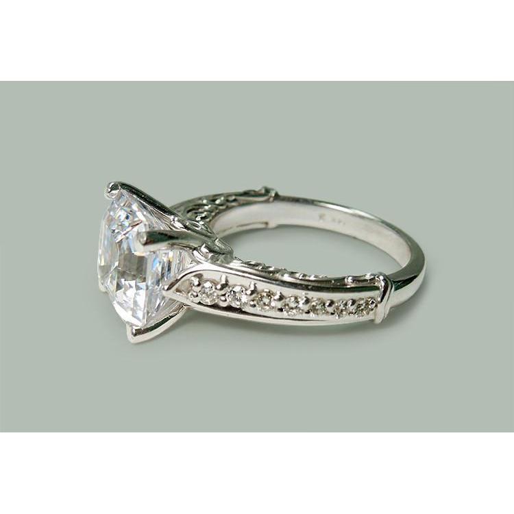 Genuine Asscher Cut Center Diamond Engagement Ring White Gold 14K