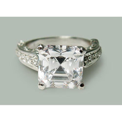 Genuine Asscher Cut Center Diamond Engagement Ring 3.28 Carats White Gold 14K