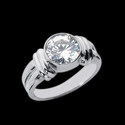 Genuine Big 3 Carat Diamond Solitaire Ring Bezel Setting White Gold 14K